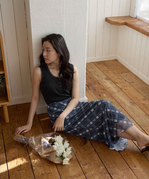 CHAN ME(チャンミ)の「チュールチェック柄スカート(スカート・レディース・グリーン/ネイビー/ブラック・SMALL/MEDIUM/LARGE/X-LARGE)」の14枚目の写真