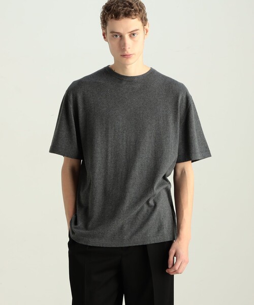 EDITION(エディション)の「コットンカシミヤ ハーフスリーブトップス(Tシャツ/カットソー・メンズ・ブラック/チャコールグレー・L/M/S)」の4枚目の写真