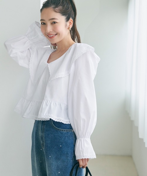 coca（coca）（コカ）の「【WEB限定セール】ビックカラーレース付きギャザーブラウス（シャツ/ブラウス・レディース・ブラック/ホワイト・L/M）」の4枚目の写真