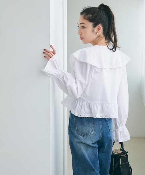 coca（coca）（コカ）の「【WEB限定セール】ビックカラーレース付きギャザーブラウス（シャツ/ブラウス・レディース・ブラック/ホワイト・L/M）」の5枚目の写真