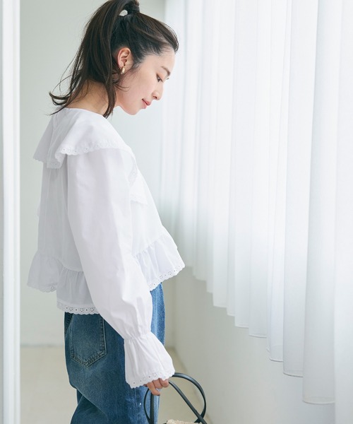 coca（coca）（コカ）の「【WEB限定セール】ビックカラーレース付きギャザーブラウス（シャツ/ブラウス・レディース・ブラック/ホワイト・L/M）」の6枚目の写真