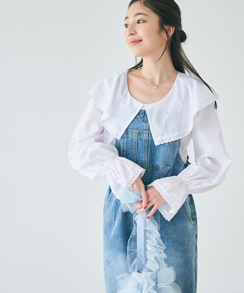 coca（coca）（コカ）の「【WEB限定セール】ビックカラーレース付きギャザーブラウス（シャツ/ブラウス・レディース・ブラック/ホワイト・L/M）」の9枚目の写真