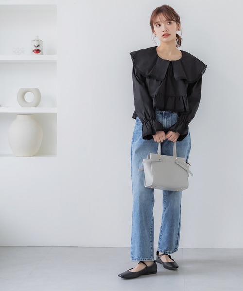 coca（coca）（コカ）の「【WEB限定セール】ビックカラーレース付きギャザーブラウス（シャツ/ブラウス・レディース・ブラック/ホワイト・L/M）」の10枚目の写真