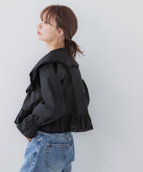 coca（coca）（コカ）の「【WEB限定セール】ビックカラーレース付きギャザーブラウス（シャツ/ブラウス・レディース・ブラック/ホワイト・L/M）」の11枚目の写真