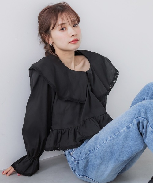 coca（coca）（コカ）の「【WEB限定セール】ビックカラーレース付きギャザーブラウス（シャツ/ブラウス・レディース・ブラック/ホワイト・L/M）」の12枚目の写真