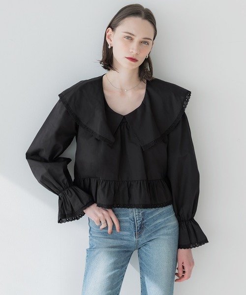 coca（coca）（コカ）の「【WEB限定セール】ビックカラーレース付きギャザーブラウス（シャツ/ブラウス・レディース・ブラック/ホワイト・L/M）」の16枚目の写真