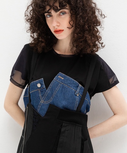 AULA AILA(アウラアイラ)の「デニムレイヤードTシャツ(Tシャツ/カットソー・レディース・ブラック/ライトブルー/インディゴブルー・0)」の3枚目の写真