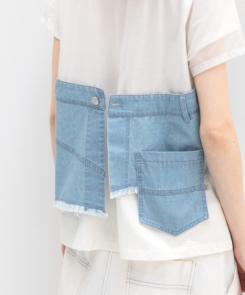 AULA AILA(アウラアイラ)の「デニムレイヤードTシャツ(Tシャツ/カットソー・レディース・ブラック/ライトブルー/インディゴブルー・0)」の14枚目の写真