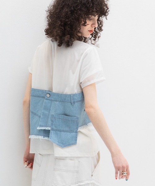 AULA AILA(アウラアイラ)の「デニムレイヤードTシャツ(Tシャツ/カットソー・レディース・ブラック/ライトブルー/インディゴブルー・0)」の8枚目の写真