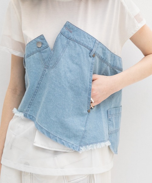 AULA AILA(アウラアイラ)の「デニムレイヤードTシャツ(Tシャツ/カットソー・レディース・ブラック/ライトブルー/インディゴブルー・0)」の9枚目の写真