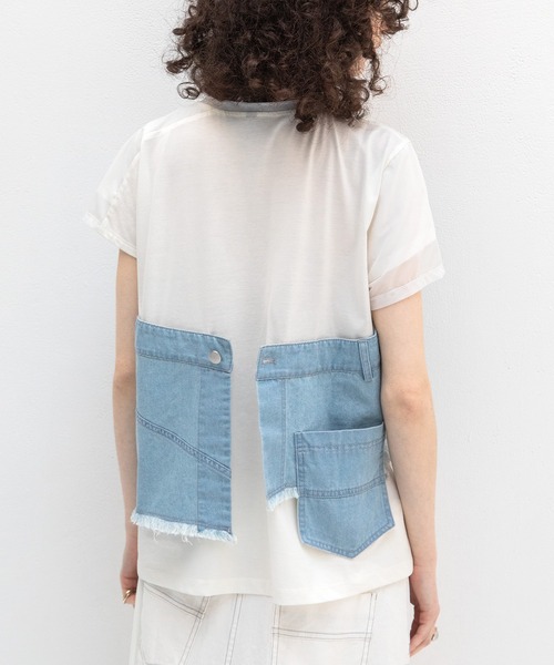 AULA AILA(アウラアイラ)の「デニムレイヤードTシャツ(Tシャツ/カットソー・レディース・ブラック/ライトブルー/インディゴブルー・0)」の13枚目の写真