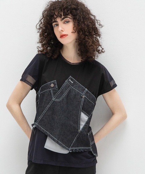 AULA AILA(アウラアイラ)の「デニムレイヤードTシャツ(Tシャツ/カットソー・レディース・ブラック/ライトブルー/インディゴブルー・0)」の20枚目の写真