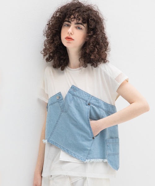 AULA AILA(アウラアイラ)の「デニムレイヤードTシャツ(Tシャツ/カットソー・レディース・ブラック/ライトブルー/インディゴブルー・0)」の4枚目の写真