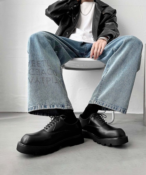 【美品】2025SS ドレープレザーシューズ モノトーン モード系 韓国系 セール】[2025SS SHOES 365 NEW] メンズ スクエアトゥ ビジネス