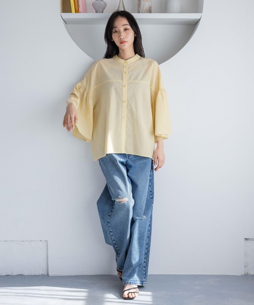LOWRYS FARM（ローリーズファーム）の「バンドフリル８分袖　 252720（シャツ/ブラウス・レディース・イエロー/ブルー/ブラック/アイボリー・FREE）」の16枚目の写真