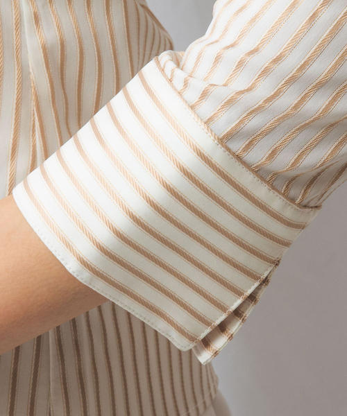 ブラウス シャツ 「NARACAMICIE」ストレッチストライプスタンドカラー七分袖シャツ レディース NARACAMICIE ブラウス シャツ 「NARACAMICIE」ストレッチ