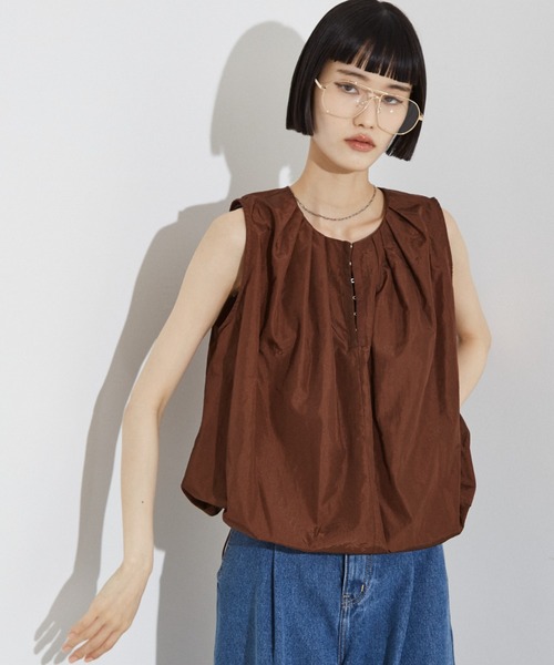 NOMINE（ノミネ）の「タック バルーン タンクトップ ブラウス（シャツ/ブラウス・レディース・グリーン/ブラウン/ホワイト/ブラック・フリー）」の4枚目の写真