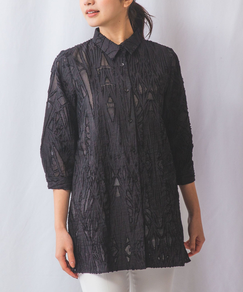 NARACAMICIE（ナラカミーチェ）の「【NARACAMICIE】カットジャガード七分袖シャツ（シャツ/ブラウス・レディース・ブラウン/ブラック・XL/L/M/XXL）」の14枚目の写真