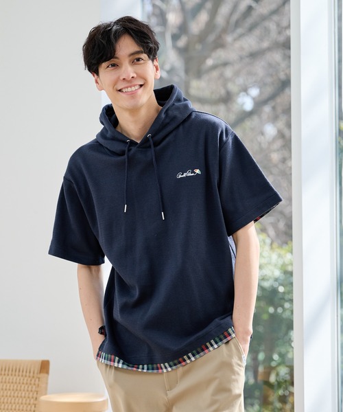 Arnold Palmer（アーノルドパーマー）の「ハニカムワッフル シェア 半袖 フーディ（パーカー・レディース・ライトベージュ/アイボリー/ネイビー・LL/L/M/S/XS）」の2枚目の写真