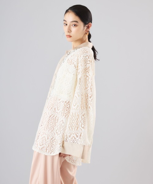 Muscat(マスカット)の「クラシカルレース配色カラーシャツ(シャツ/ブラウス・レディース・クリーム/ブラック・F)」の12枚目の写真