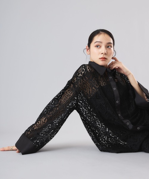 Muscat(マスカット)の「クラシカルレース配色カラーシャツ(シャツ/ブラウス・レディース・クリーム/ブラック・F)」の18枚目の写真