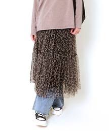《柄チュール×ティアード》レディース ロングスカート 透け感レイヤード 春夏秋冬