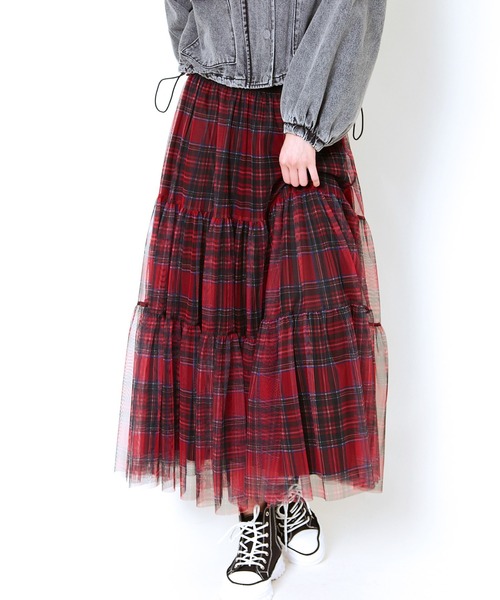 GORGE(ゴージ)の「《柄チュール×ティアード》レディース ロングスカート 透け感レイヤード 春夏秋冬(スカート・レディース・ブルー/レッド/ブラウン/ブラック/その他1・F)」の4枚目の写真