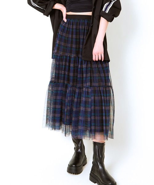 GORGE(ゴージ)の「《柄チュール×ティアード》レディース ロングスカート 透け感レイヤード 春夏秋冬(スカート・レディース・ブルー/レッド/ブラウン/ブラック/その他1・F)」の3枚目の写真
