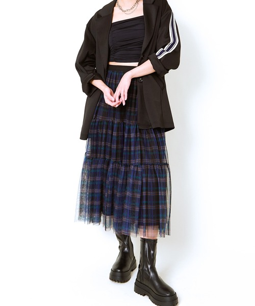 GORGE(ゴージ)の「《柄チュール×ティアード》レディース ロングスカート 透け感レイヤード 春夏秋冬(スカート・レディース・ブルー/レッド/ブラウン/ブラック/その他1・F)」の18枚目の写真