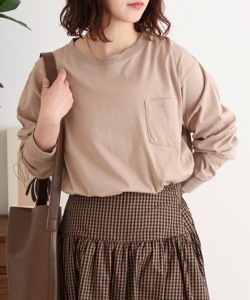 FUNALIVE（ファンアライブ）の「無地　クルーネックロンT（Tシャツ/カットソー・レディース・ブラック/ホワイト/グリーン/ネイビー/ベージュ/杢グレー・M/L/LL/3L/S）」の4枚目の写真