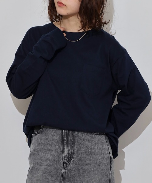 FUNALIVE（ファンアライブ）の「無地　クルーネックロンT（Tシャツ/カットソー・レディース・ブラック/ホワイト/グリーン/ネイビー/ベージュ/杢グレー・M/L/LL/3L/S）」の6枚目の写真