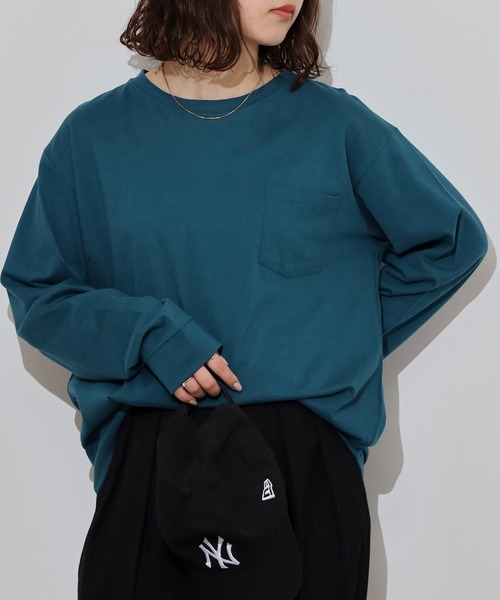 FUNALIVE（ファンアライブ）の「無地　クルーネックロンT（Tシャツ/カットソー・レディース・ブラック/ホワイト/グリーン/ネイビー/ベージュ/杢グレー・M/L/LL/3L/S）」の5枚目の写真