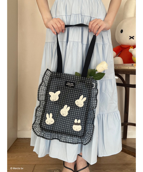 Miffy（ ミッフィー）の「miffy ギンガムメッシュトート（トートバッグ・レディース・グリーン/ブラック/ブルー/ベージュ・FREE）」の5枚目の写真