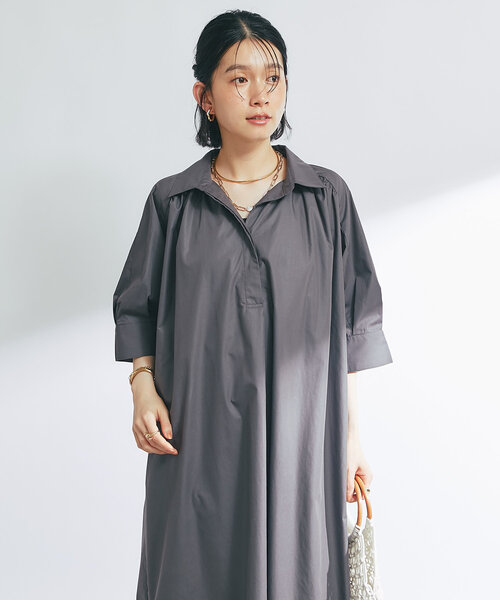 un dix cors（アンディコール）の「《新色追加》スキッパーシャツワンピース（シャツワンピース・レディース・チャコールグレー/ブルー/イエロー・FREE）」の4枚目の写真