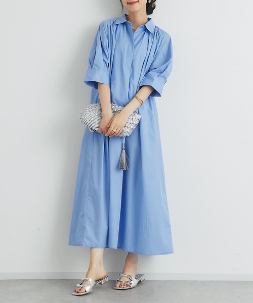 un dix cors（アンディコール）の「《新色追加》スキッパーシャツワンピース（シャツワンピース・レディース・チャコールグレー/ブルー/イエロー・FREE）」の3枚目の写真