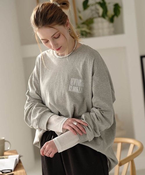 Mia   （ミア）の「バックプリントテキストPT・Tシャツ（Tシャツ/カットソー・レディース・オフホワイト/杢グレー・FREE）」の22枚目の写真