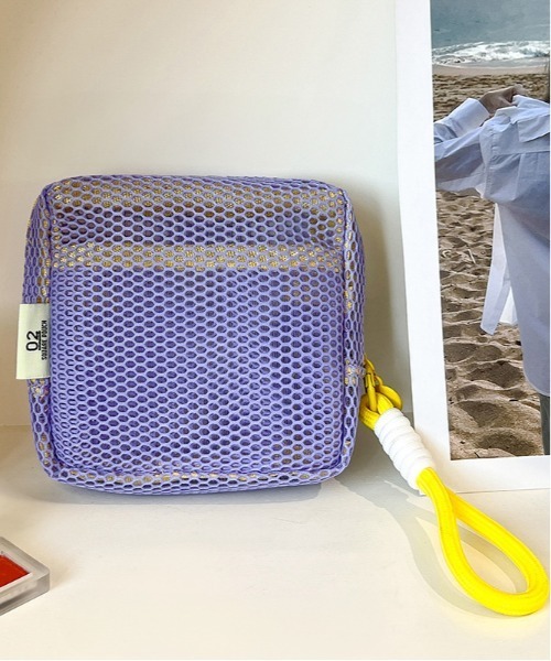 新品・未使用ESTHHERBPEELINGCLEANSING2本多目的ポーチ セール】バイカラーメッシュスクエアマルチ ポーチ/ストラップ付