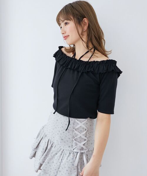MAJESTIC LEGON（マジェスティックレゴン）の「マルチwayチョーカーフリルトップス（Tシャツ/カットソー・レディース・グレー/イエロー/ブラック/ライトブルー・MEDIUM）」の8枚目の写真