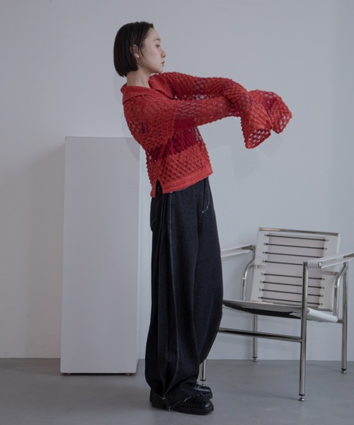 【新品未使用】OLD バレンシアガ　長袖ポロシャツ　リネン混　透かし編み　BB LAUIR（ラウアー） ポロシャツ ポロ 透かし編み半袖ニットポロシャツ