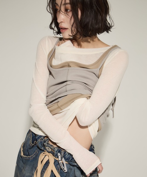 STUDIOUS(ステュディオス)の「【STUDIOUS/ステュディオス】3 Layered Jersey Top/レイヤードジャージートップス(Tシャツ/カットソー・レディース・オフホワイト/ブラック/ベージュ・FREE)」の14枚目の写真