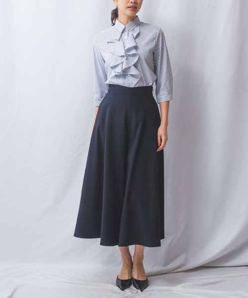 NARACAMICIE（ナラカミーチェ）の「【NARACAMICIE】ストレッチストライプフリル七分袖シャツ（シャツ/ブラウス・レディース・ブルー/グレー・L/M/XXL/XL/S）」の3枚目の写真