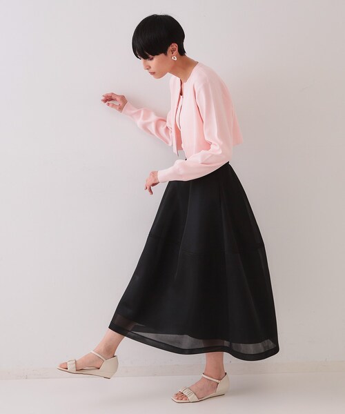 OPAQUE.CLIP（オペークドットクリップ）の「《美人百花掲載》スポンディッシュシアーフレアスカート【洗濯機洗い可】（スカート・レディース・ブラック/グリーン系・00）」の8枚目の写真