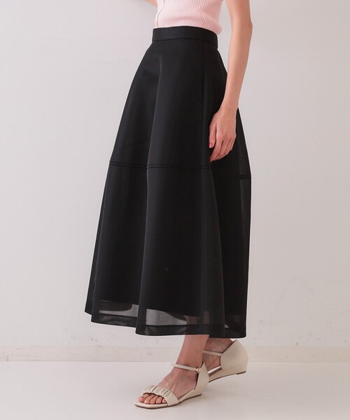 OPAQUE.CLIP（オペークドットクリップ）の「《美人百花掲載》スポンディッシュシアーフレアスカート【洗濯機洗い可】（スカート・レディース・ブラック/グリーン系・00）」の12枚目の写真