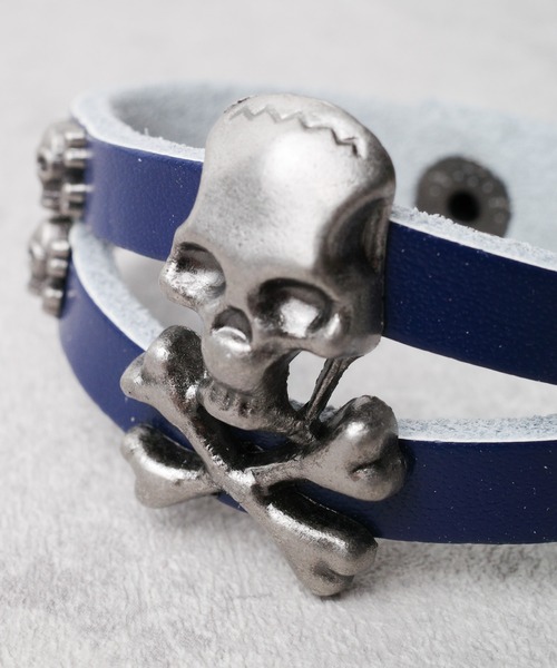 正規品】Leathers&Treasures スカルモチーフレザーブレスレット
