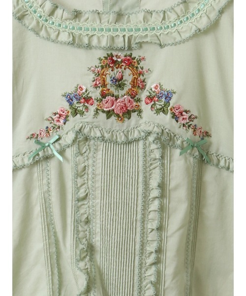 【PINK HOUSE】白詰草♡クローバー♡グリーン♡ブラウス♡刺繍♡ガーリー PINK HOUSE】白詰草♡クローバー♡グリーン♡ブラウス♡刺繍