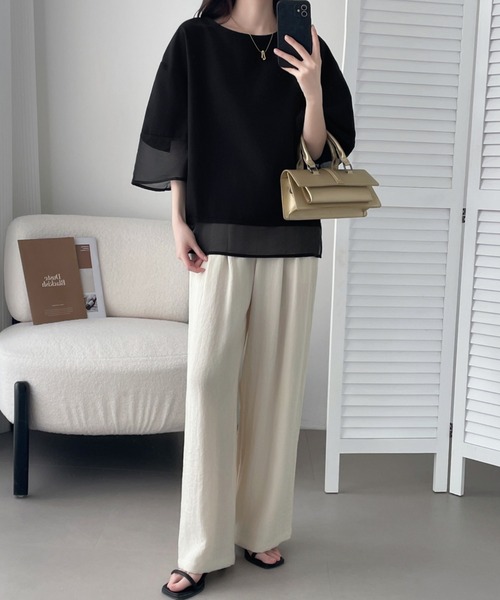 ABITOKYO(アビトーキョー)の「シアー切替バルーン袖ブラウス(シャツ/ブラウス・レディース・ホワイト/ブラック/ネイビー・M/L/XL)」の22枚目の写真