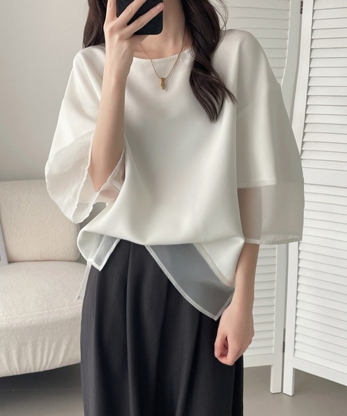 ABITOKYO(アビトーキョー)の「シアー切替バルーン袖ブラウス(シャツ/ブラウス・レディース・ホワイト/ブラック/ネイビー・M/L/XL)」の15枚目の写真