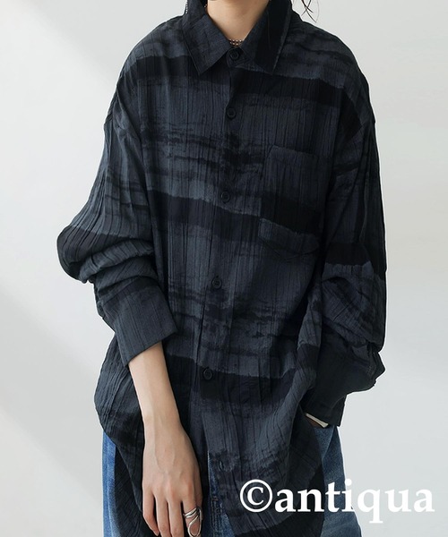antiqua(アンティカ)の「ニュアンス柄シャツ(シャツ/ブラウス・レディース・ブラック/ベージュ系その他・ONESIZE)」の2枚目の写真