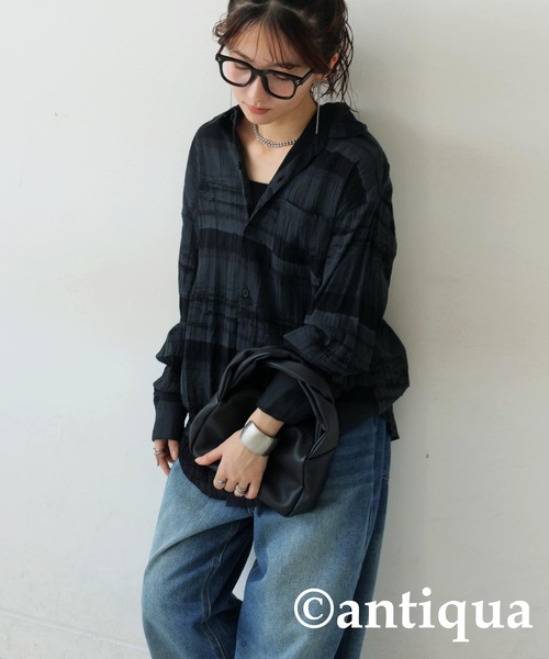 antiqua(アンティカ)の「ニュアンス柄シャツ(シャツ/ブラウス・レディース・ブラック/ベージュ系その他・ONESIZE)」の6枚目の写真