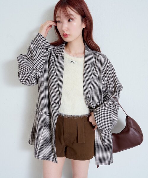 Kastane（カスタネ）の「【裏地なし】チェックシャツジャケット（テーラードジャケット・レディース・ブラック/アイボリー/グレー・FREE）」の5枚目の写真